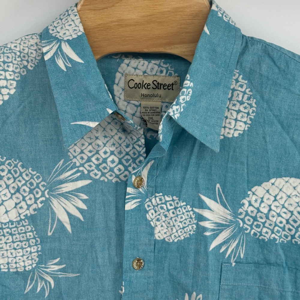 Cooke Street Honolulu Mens 2XL Blue Pineapple Print Cotton Aloha Hawaiian Shirt